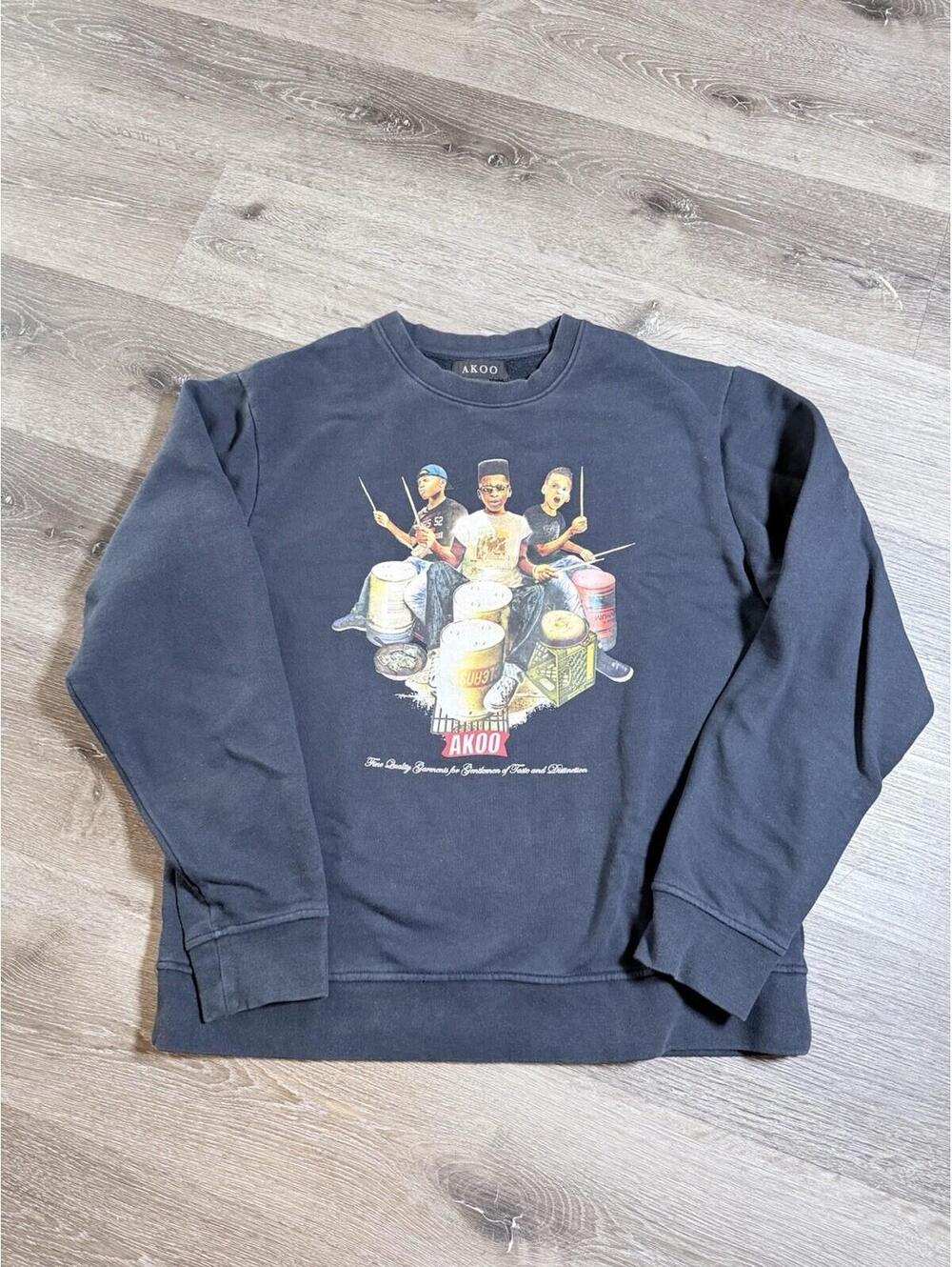 AKOO Men’s‎ Black Graphic Print Crewneck Long Sleeve Sweatshirt Sz XL